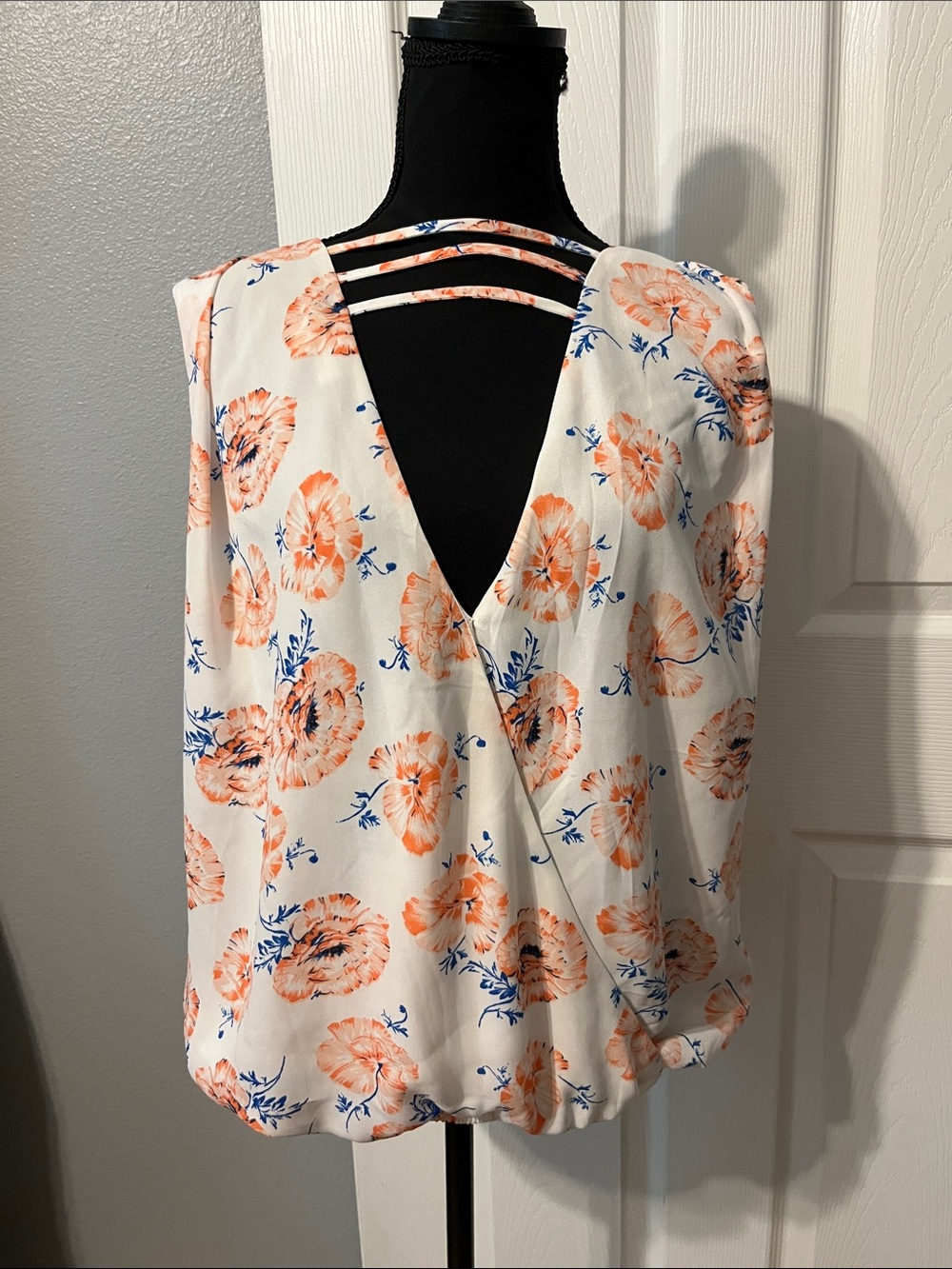 Meadow Rue White Top with Orange & Blue Floral